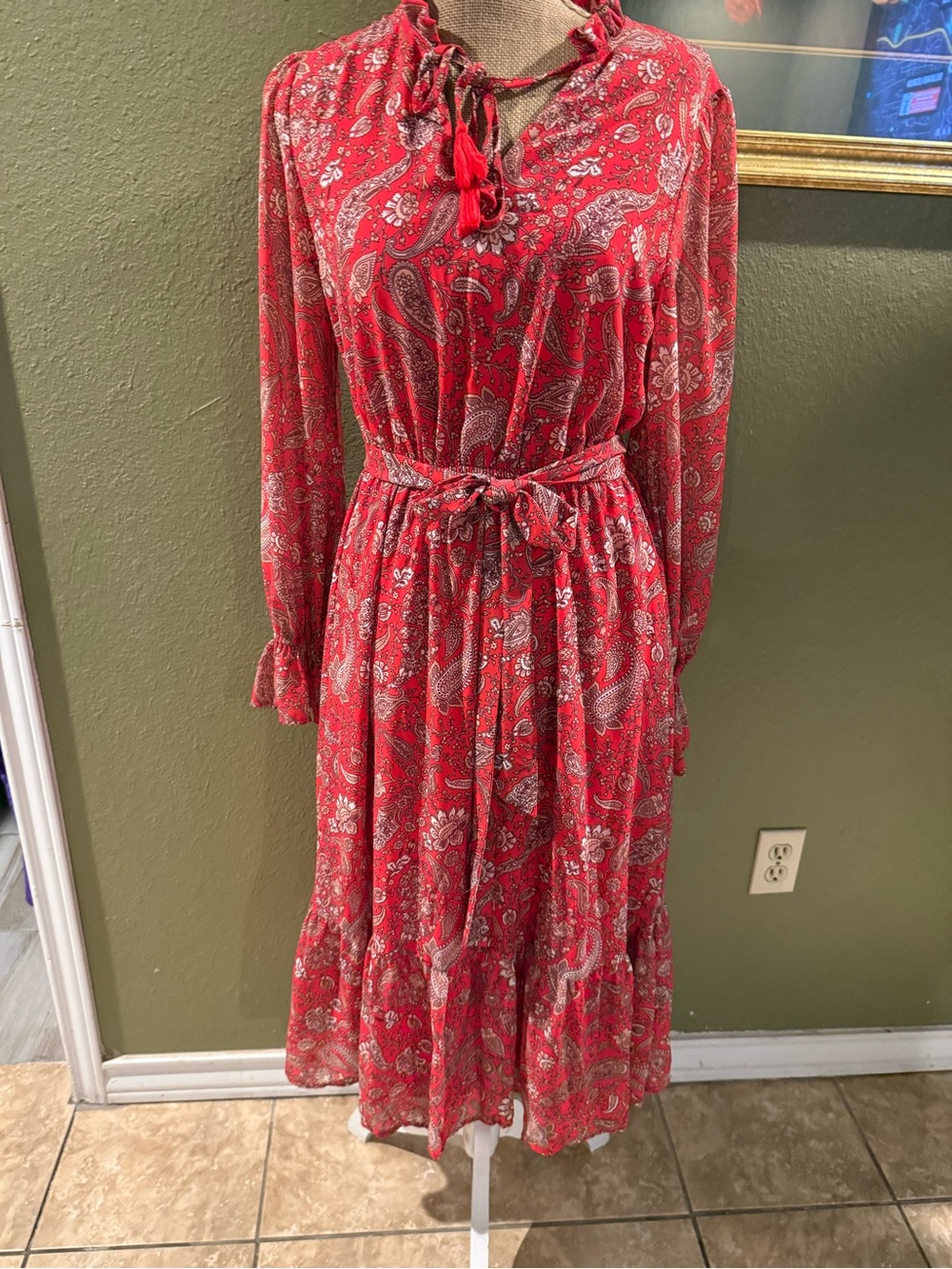 Flying Tomato Red Paisley Tie-Waist Midi Dress